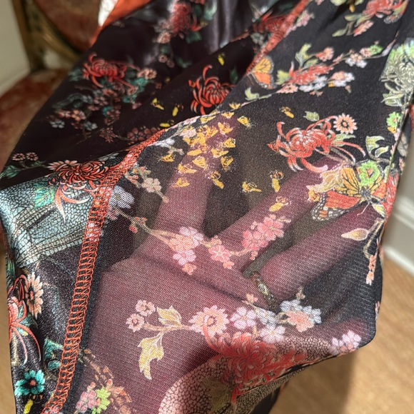 HAH PRINTED LONGLINE CAFTAN BILLOWY SILHOUETTE BUTTERFLY PRINT BELTED SIZE XS - Picture 12 of 15